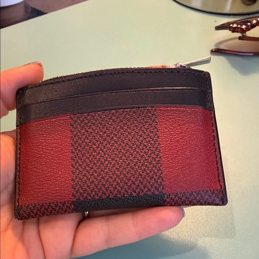 Coach Plaid Card Holder in Black and Red buffalo wallet designer coin clutch